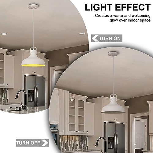 Image of White Modern Pendant Lights Kitchen Island Fixtures | ETL Certificate,Industrial Adjustable Height Vintage Dome Hanging Light Fixtures for Barn,Dining Room 3 Pack