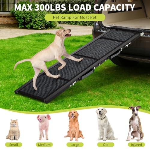 Upgraded Heavy Duty Dog Ramp for Cars - 71" Long & 17" Wide Folding Pet Ramp for Large Dogs with Non-Slip Surface Portable Dog Car Ramp for SUV Car & Truck, Outdoor Dog Ramp Up to 250 LBS