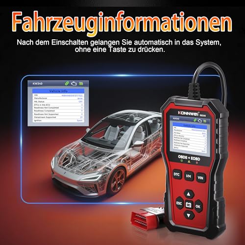 OBD2 Diagnosegerät Auto, KFZ Diagnosegerät für alle Fahrzeuge, OBD2 Scanner OBDII Auto Auslesegerät Deutsch, Fehlercode Leser mit DTC, Batterie Test, Live Daten,I/M Bereitschaft,für BMW VW Mercedes