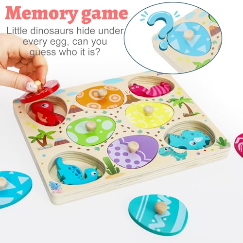 LZDMY Montessori Spielzeug ab 1 Jahr Baby Holzpuzzle, Dino Eier Motorikspielzeug für 10-36 Monate Mädchen Junge Kinder Greifpuzzle Steckspielzeug Sortierspiel Geburtstag Ostern Weihnacht Geschenk