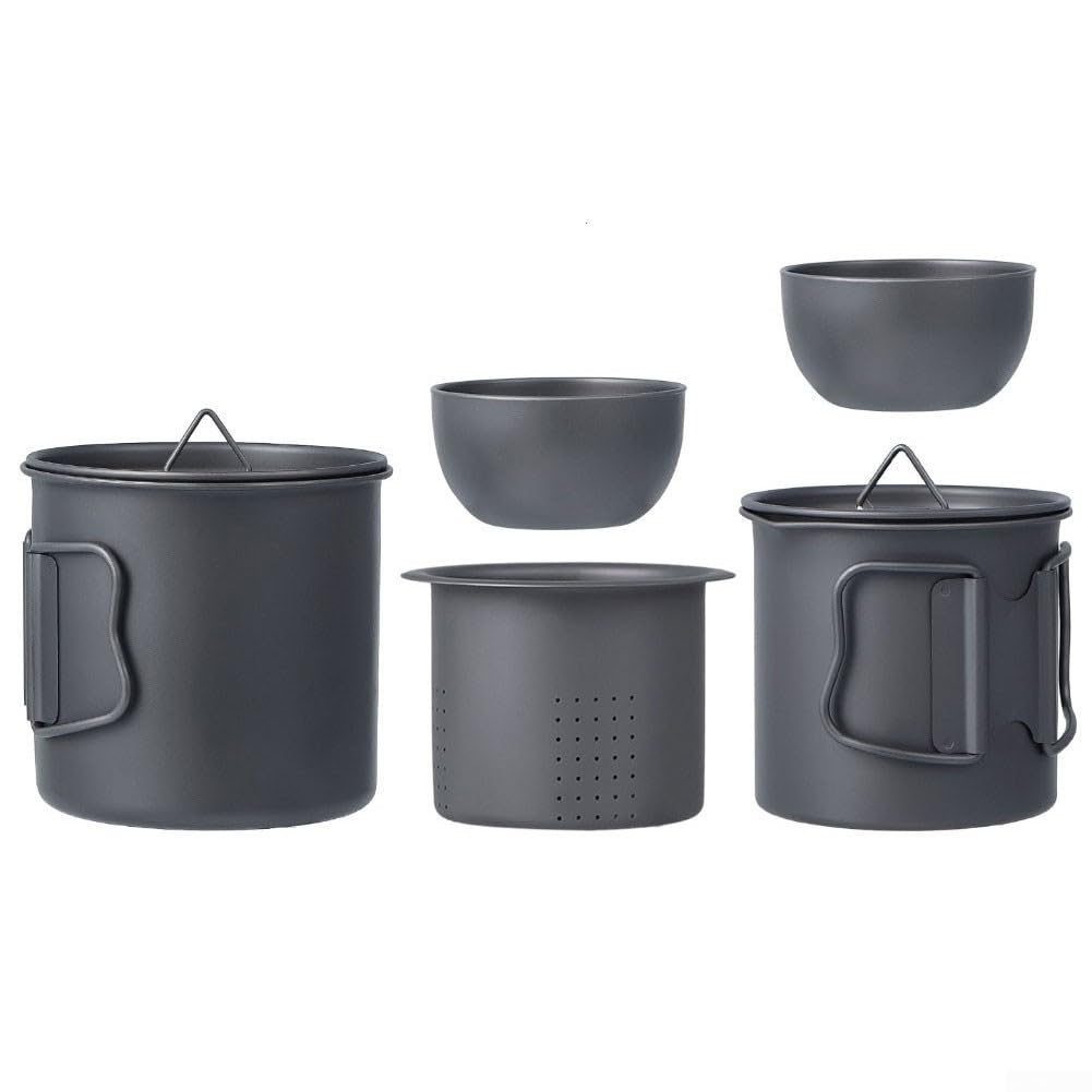 Juego de té de titanio de 5 piezas con cafetera plegable y tazas de té para viajes al aire libre y comodidad de camping (juego de té de 5 piezas)