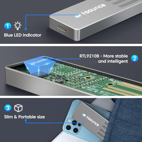 Image of Sounce M.2 NVMe /NGFF SSD Enclosure USB 3.1 Gen2 10Gbps for 2242 /2260 /2280 M-Key /M+B Key PCIe SSD, Supports Dual Protocol NVMe and NGFF SSD, UASP Max 2TB, Aluminium Case (SSD Not Included, Black)