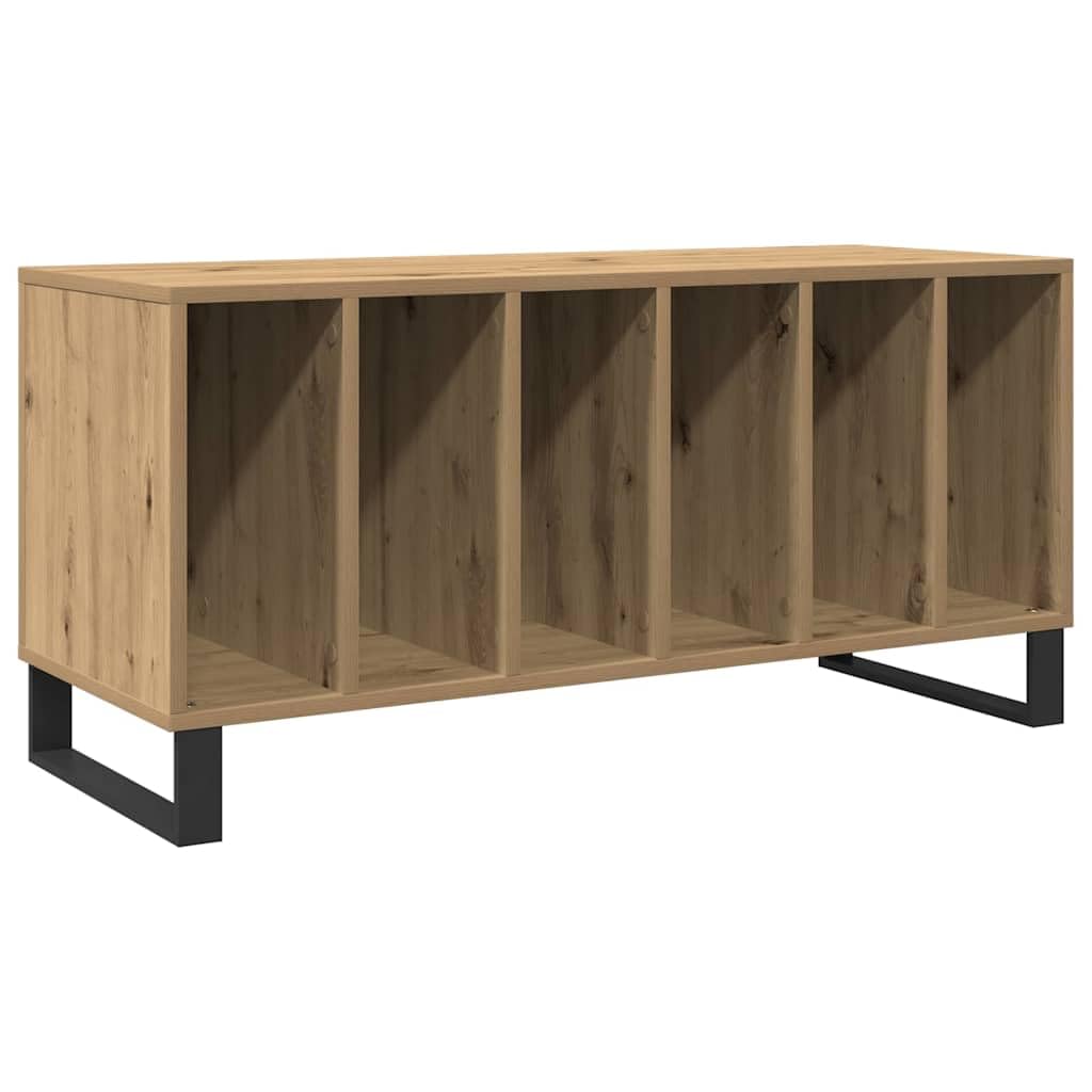 Armadietto per dischi in rovere Artisan, 100 x 38 x 48 cm | Armadio multimediale retrò per soggiorno realizzato in legno resistente con 6 scomparti aperti per LP.