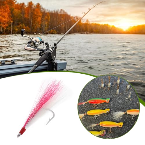 Briny River 12 Stück Bucktail-Teaser-Angelhaken Salzwasser-Flunder-Rig Angelhaken aus Edelstahl 96 Mm 3 G Bucktail-Mylar-Teaser Eingesetzt für Wels Kabeljau Flunder