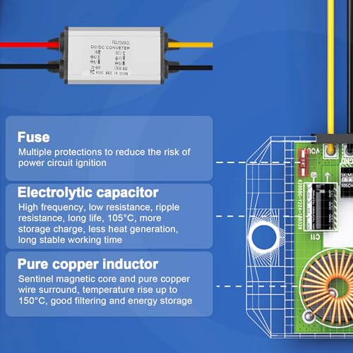 Jadeshay 12V Spannungsregler-Abwärtswandlermodul, DC DC-Wandler 36V 48V 60V auf 12V 3A DC-DC-Abwärtswandler Buck-Stromversorgungsmodul Spannungsstabilisator 12V