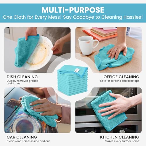Image of SIFANGKE Microfiber Cleaning Cloth, 12 Pack SkyBlue Cleaning Rags for Housekeeping, Reusable Microfiber Towels for Car, Kitchen, Bathroom and Household Cleaning Supplies, 11.8 inchX11.8 inch