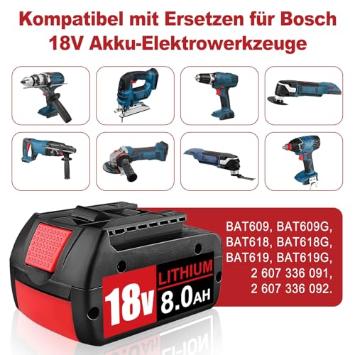 2 Stück 8.0Ah BAT609 Ersatzakku für Bosch Akku 18V Li-ion kompatibel für Bosch 18V Akku 8.0Ah BAT618 BAT618G BAT609G BAT619 BAT619G BAT610G BAT610 mit LED (8.0-2 Packs) – Bild 8