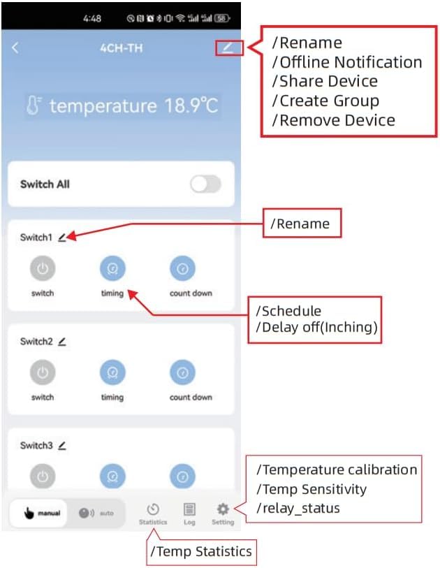 Tuya Smart Life app interface showing device controls and settings