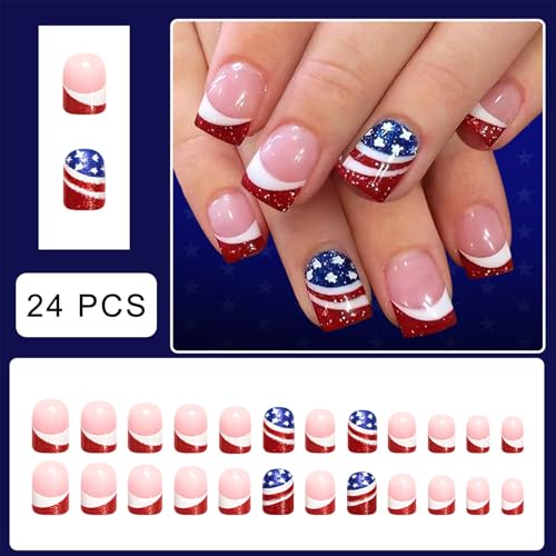 Red French Tip Press on Nails - 4th of July Acrylic Design