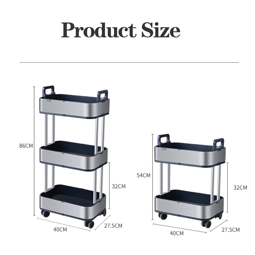 Carrello da cucina in acciaio inox, carrello mobile con ripiani a 3 ripiani, resistente, perfetto per soggiorno e cucina, finitura argento