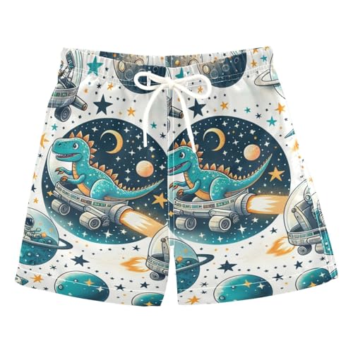 FLildon Space Astronaut Dinosaur Little Boys Swim Trunks with Mesh Lining Quick Dry Beach Board Shorts, 3T
