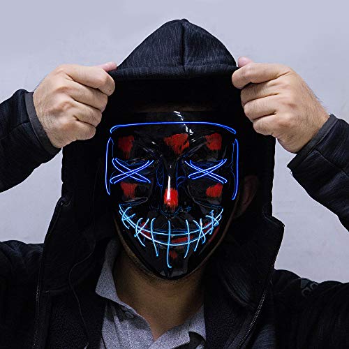 Máscara com luz azul assustadora festa de terror divertida máscara iluminadora de luz fria máscara a