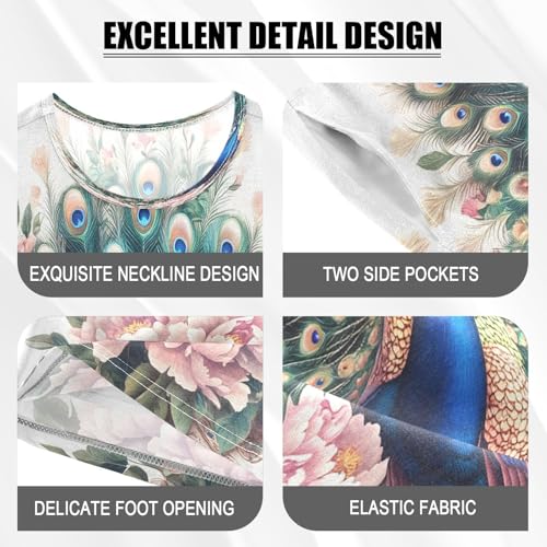 ALAZA Peacock Floral Peony Bird Pajamas Set Short Sleeve Cotton Sleepwear Summer Pjs 2 Piece 5-14Y4