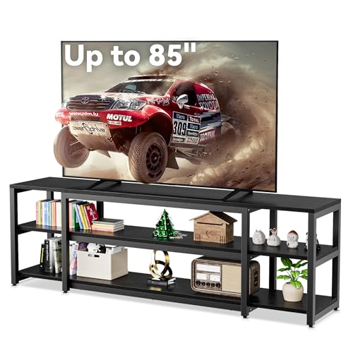 Image of Aquzee 85 inch TV Stand, Entertainment Center for 70 75 80 85 inch TV, 75.2 inch Wide Wood Television Console Table for Living Room Bedroom Gaming Room, Black