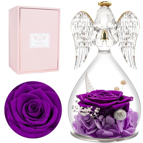 Miofula Rosa Eterna Regalos Originales para Mujer,Flores Preservadas Ángel Figura Regalo Cumpleaños Mujer Madre,Flor Eterna Regalos Navidad Mama Abuela San Valentín Dia De la Madre Aniversario Pareja