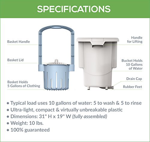 Lavario Portable Clothes Washer (Manual Non-Electric Portable Washing Machine for Camping, Apartments, RV’s, Delicates) - Thumbnail 6