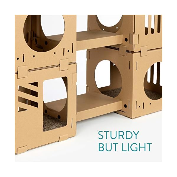 Navaris modular cardboard cat house - diy corrugated cardboard configurable play tower condo for small cats, kittens, rabbits - 4 cubes with 2 bridges - image 4
