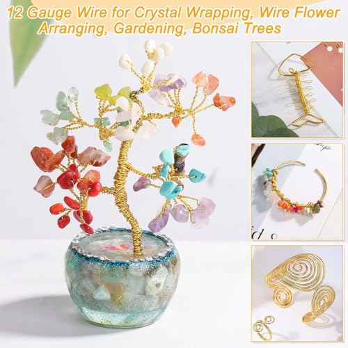 Image of Anezus 12 Gauge Craft Wire Bendable - 2mm Metal Armature Sculpting Wire for Crafting, Wreath Making, Jewelry Making, Beading, Floral (Golden, 100 Feet)