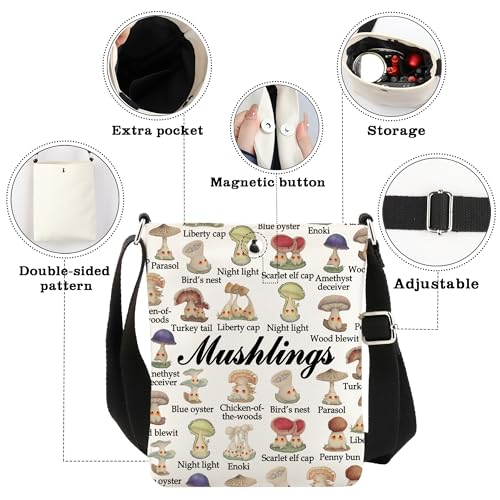 CMNIM Mushlings Gifts Cute Mushroom Crossbody Bag for Women Mushroom Shoulder Purse Bag Mushroom Lovers Gifts3