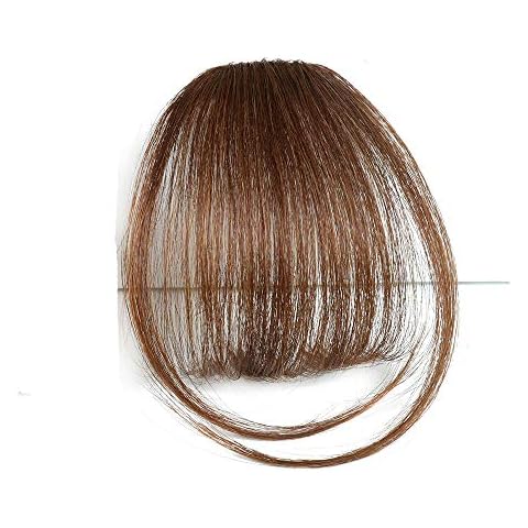Clip in Bangs Human Hair French Bangs Thick Bangs Extensions Neat with Temples Clip on Air Bangs Hairpieces (Air Bangs, Light Brown) Cover