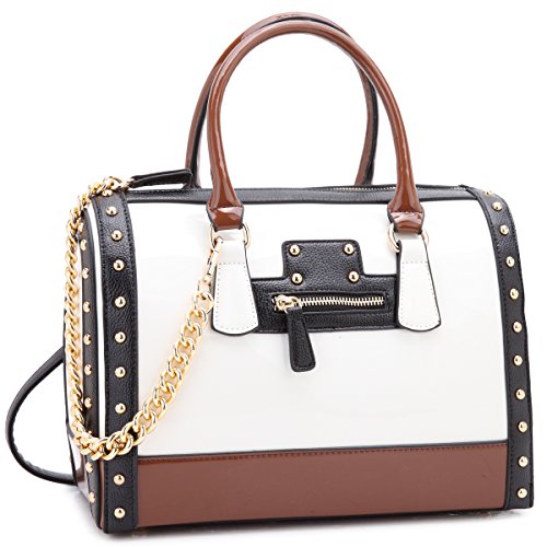 Shiny Patent Faux Leather Handbags Barrel Top Handle Satchel Bag Shoulder Bag