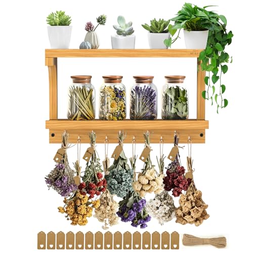 AO LI GEI Herb Drying Rack Hanging 3 Tier Flower Drying with 12PCS Brown Gift Tags and 26ft Natural Jute Twine herb Dryer,Saving Space Herb & Flower Dryer, Home Décor & Gift Idea