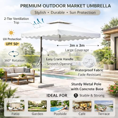 Image of 10ft Square Cantilever Umbrella with Crank | Waterproof Offset Hanging Patio Umbrella with Double Roof | Outdoor Sunshade for Garden, Balcony & Restaurant, Terrace & Poolside
