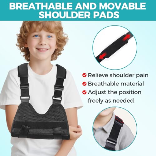 Kids Upper Extremity Sling, Breathable & Comfort Arm Sling Shoulder Immobilizer，Adjustable Arm Sling for Elbow Injury(black-S)