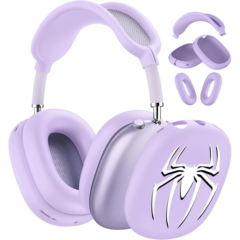 Coque AirPods Max violet araignée : protection 3 en 1 anti-rayures