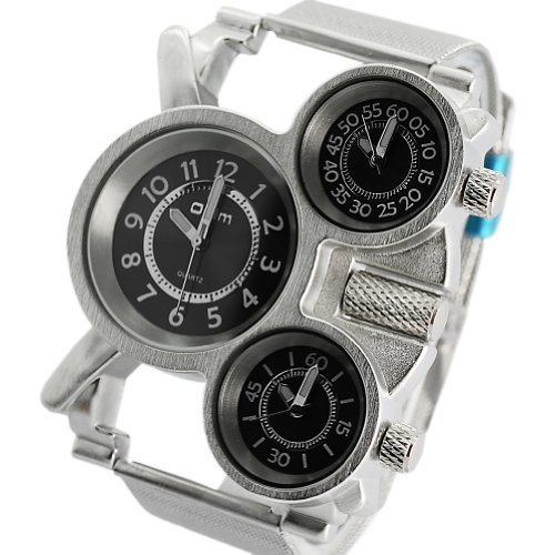 Oulm Analog Three Black Round Dials White Strap Men Watch