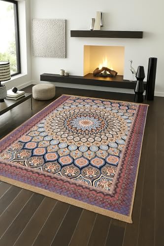 Image of COZY FURNISH Modern Abstract Area Rug, 5 x 7 Feet, Multi-Color Marble Pattern, Living Room Carpet with Suede Backing (Multicolor04, 5X7(Inches))