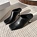 PTNOKA Women's Leather Closed Square Toe Metal Heel Mules Comfortable Slip On Low Heel Sandals Fashion Work Dress Pumps (Black,9)