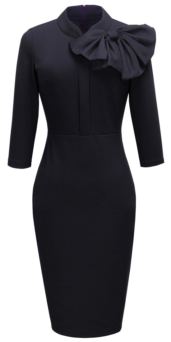 HOMEYEE Womens Vintage Bowknot 3 4 Sleeve Party Dress B244