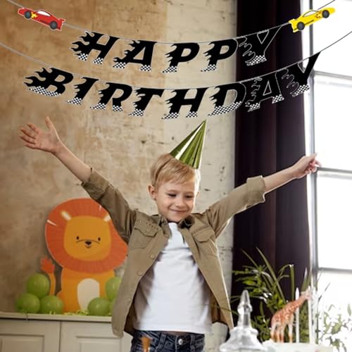 Image of Race Car Birthday Banner, 6.3 x 4.7 inches, Party Decorations for Boys, Baby Shower, Christmas, Colorful