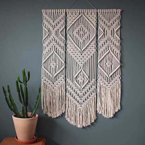 www.knittworld.com Macrame Woven Wall Hanging - Boho Chic Bohemian Home Geometric Art Decor - Beautiful Apartment Dorm Room Decoration, 28" W x 42" L