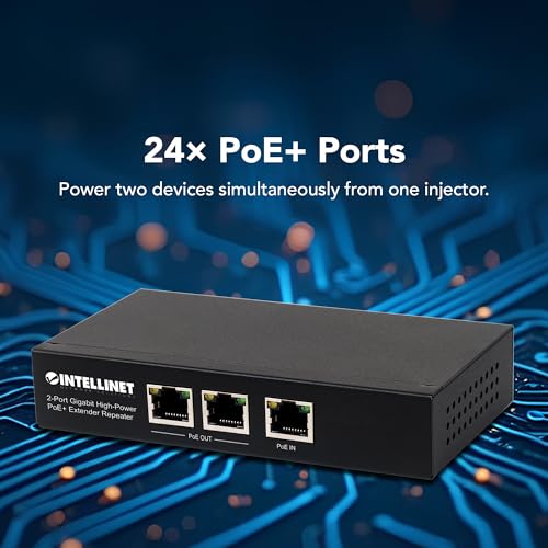 Image of Intellinet 2-Port Gigabit High-Power PoE+ Extender, 25W, IEEE 802.3at | IEEE 802.3af /at range doubler adds 328 ft, powers two devices up to 25W, Gigabit RJ45, metal housing