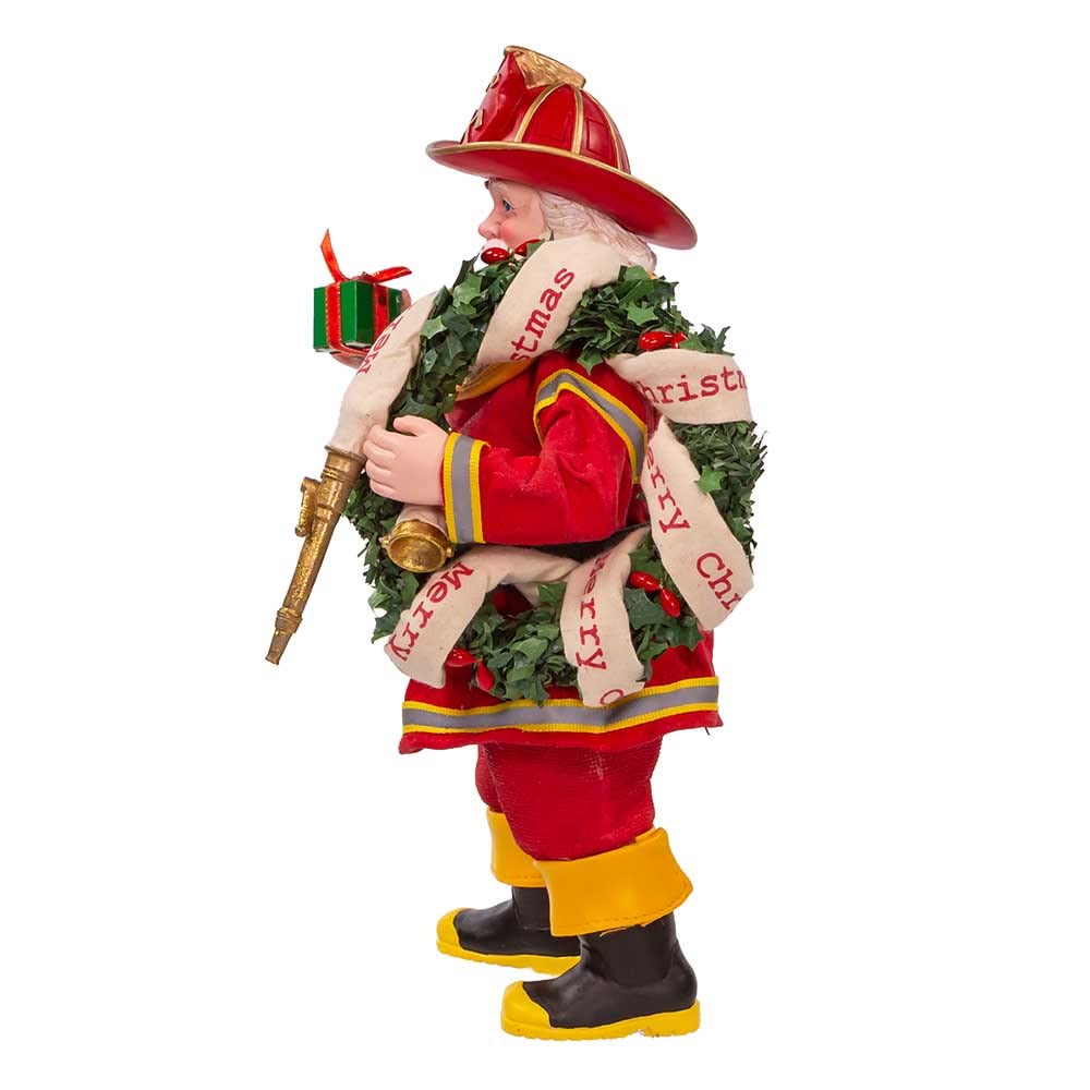 Kurt Adler Fabriché - Babbo Natale pompiere con ghirlanda e tubo, 27,9 cm