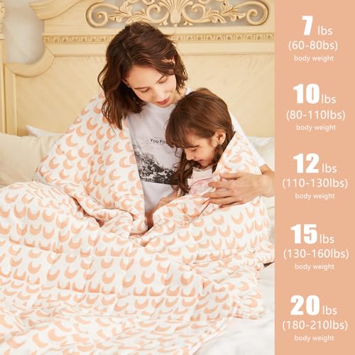 ZonLi Weighted Blanket for Adults (100% Cotton, 60"x80", 15lbs, Pink Moon) Queen Size High Breathability Cooling Heavy Blanket, Soft Material with Premium Glass Beads, All-Season, Easy Care
