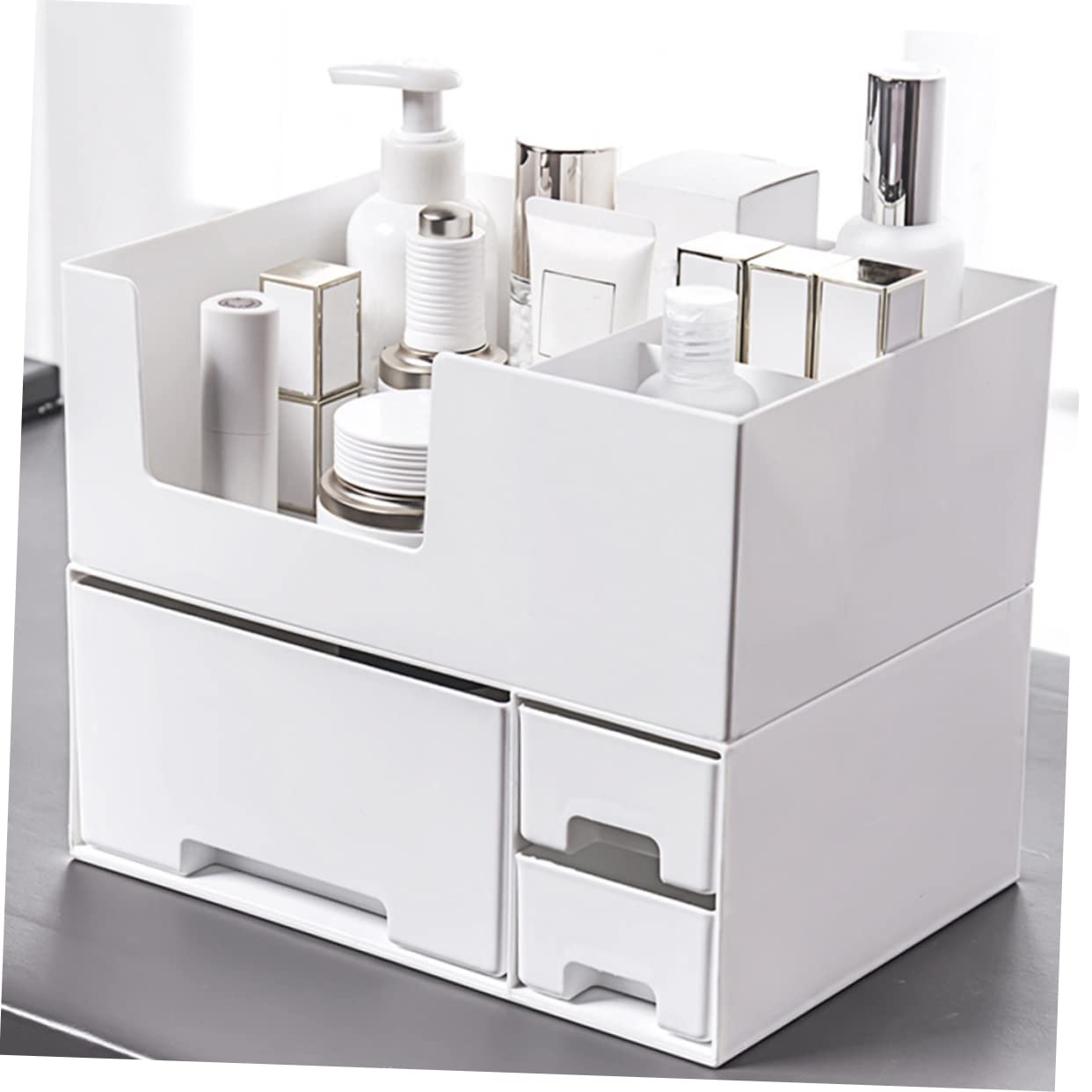Organisateur de Cosmétiques en Plastique Blanc à Double Couche pour Bureau