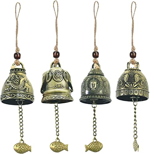 Bztzhm 4 Stück Segen Glocke Windspiele, Vintage Klangspiele, Segen Glocken, Wind Chime Fengshui Glocken, Chinesische Glocke, Fengshui Glocke Buddha, für Hausgarten Hängen Glück Segen Dekoration