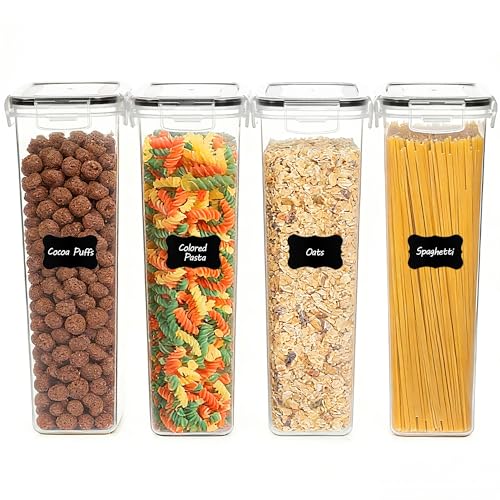 Vtopmart 2.8L Vorratsdosen Set, Müsli Schüttdose & Frischhaltedosen, BPA frei Kunststoff luftdicht,Trockenfutterbehälter, Satz mit 4, 24 Etiketten für Getreide, Mehl, Zucker usw (Schwarz)