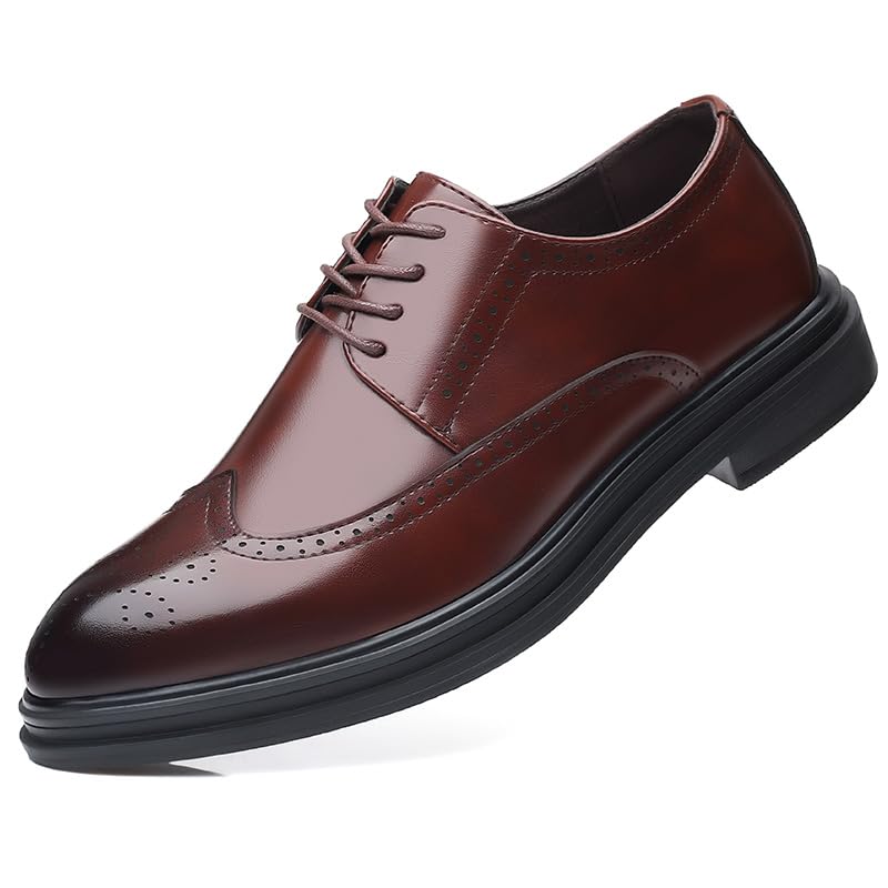 Mens Dress Shoes Classic Brogue Business Formal Oxford Casual Breathable Tuxedo Leather Lace Up Derbys Shoes