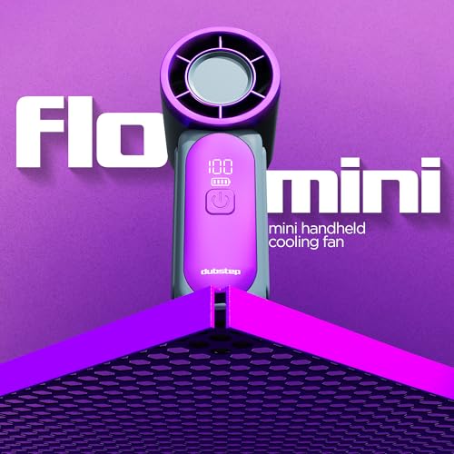 Image of Dubstep Flo Mini Handheld Fan | SPINCORE Technology | 6 Speed Levels | LED Display | USB-C Rechargeable | 104g Portable Cooling Fan for Travel, Home & Outdoor Use (Purple & Grey)