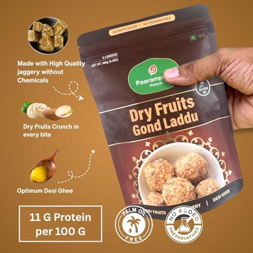 Image of Paaramparik Dry Fruits Laddu| Gond, Jaggery| No refined sugar, no palm oil 75% Dry fruit 180 gm (Dry Fruits Laddu)