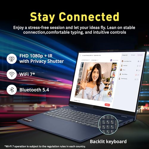 Image of Lenovo IdeaPad 5 16 inch WUXGA Touch 2-in-1 Laptop, AMD Ryzen AI 7 350, 16GB LPDDR5X, 2TB Storage (1TB SSD+1TB Docking Station), AMD Radeon 860M, Backlit Keyboard, FHD IR Camera, Win 11 Pro, Blue