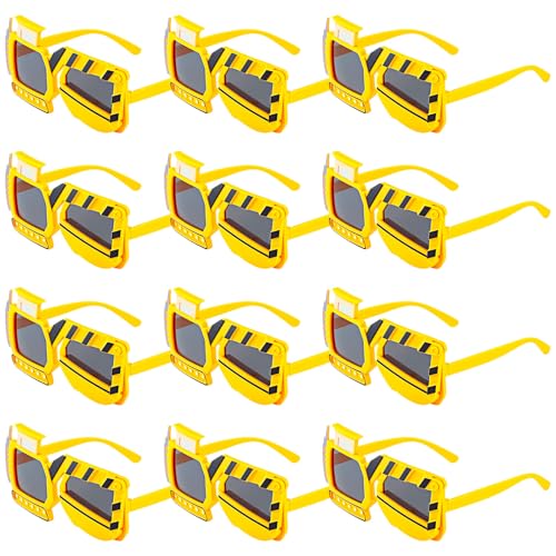 Geiserailie 12 Pcs Construction Theme Birthday Party Favor Sunglasses Dump Truck Sunglasses Decoration Engineering Excavator Photo Booth Props for Kids Birthday Party Supplies