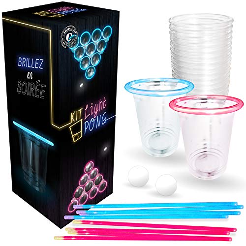Original Cup Set De Beer Pong Juego De Cerveza 22 X Vasos 24 Palitos Brillantes 2 Bolas De Ping Pong Fluorescentes Lightkit
