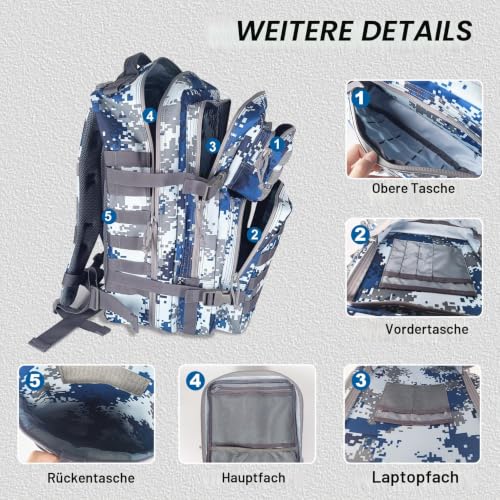 HEMSO Militär Rucksack Herren,45L Groß Rucksack Wasserdicht Outdoor Assault Survival Wanderrucksack Herren… – Ansicht 3