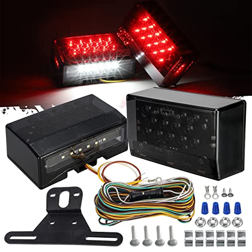 Partsam 12V LED Rectangular Trailer Light Kit, Sealed Rectangle IP68 Waterproof Truck Marine Boat Trailer Stop Turn Tail License Plate Brake Running Lights w 25ft Wiring Harness & Bracket