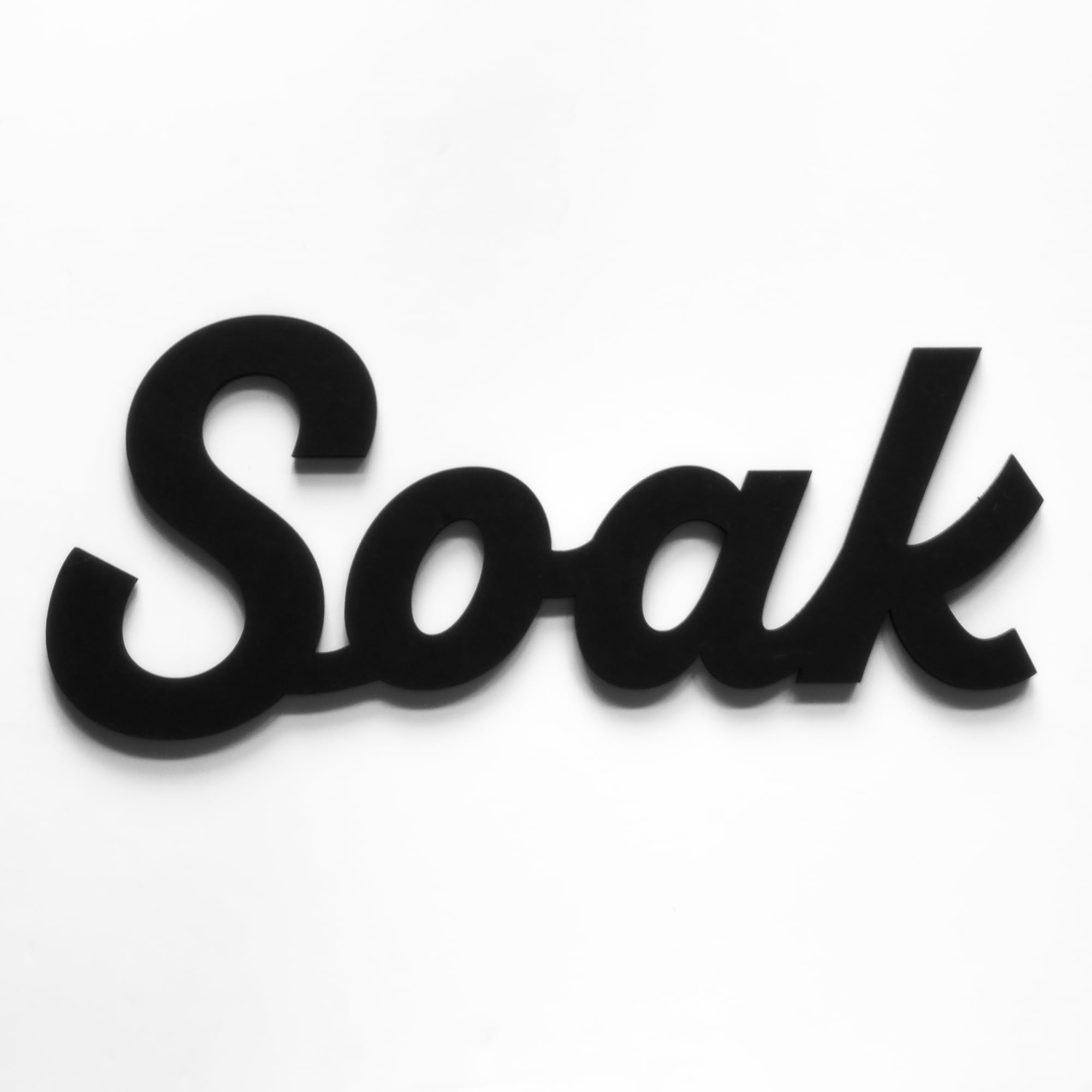 Decorative Black Spa "Soak" Wall Sign - Engineered Wood 3mm Thick, 25.5 x 9 cm - Bathroom Decor with Adhesive Dots, Modern Home Decor, Wall Art for Bathrooms